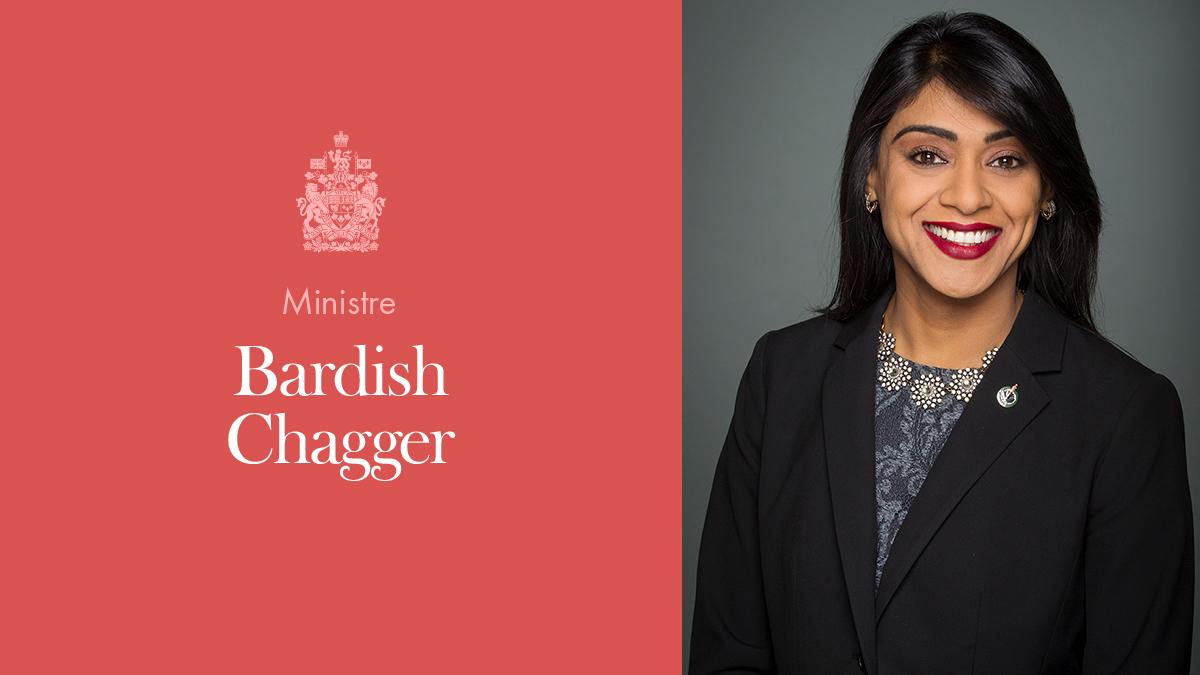 L'honorable Bardish Chagger, ministre de la Diversité et de l’Inclusion et de la Jeunesse 